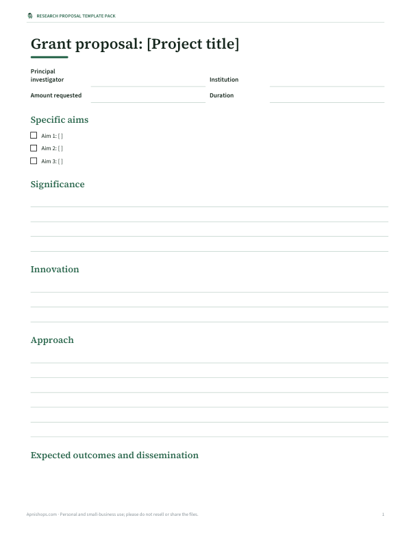 Preview of Grant-Style Proposal Template