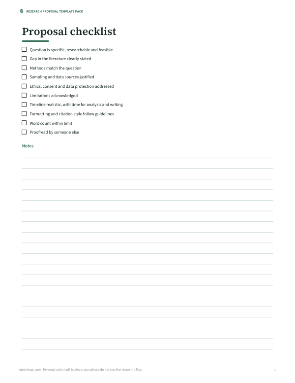 Preview of Research Proposal Submission Checklist