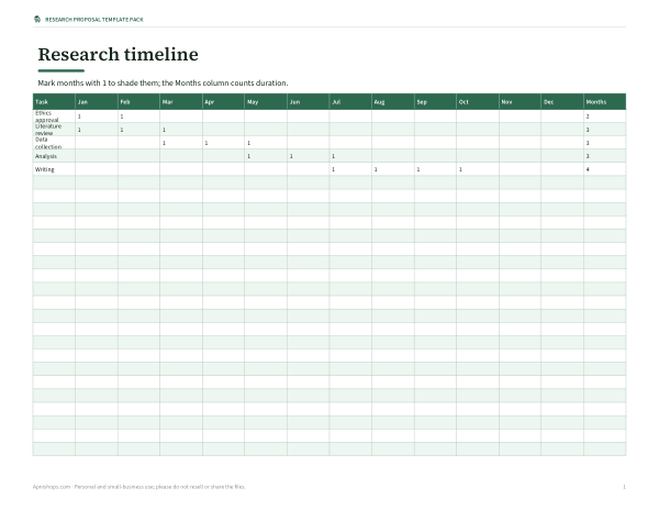 Preview of Printable Research Timeline Workbook